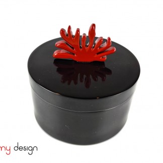 Black round box with red coral knob